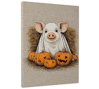 Decorazione artistica da parete su tela con maiale di Halloween, decorazione arancione e marrone, graziosa opera d'arte con animali della fattoria, per soggiorno, camera da letto, cucina, estetica