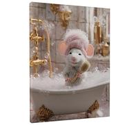Decorazione artistica da parete su tela con topolino in stile cartone animato, colore grigio pesca, divertente decorazione da parete per soggiorno, camera da letto, bagno, camera dei bambini