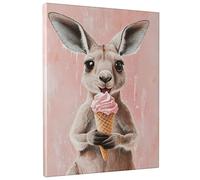 Decorazione artistica da parete su tela, motivo: coniglietto con cono gelato, illustrazione di animali di pesca, decorazione primaverile per la casa, decorazione estetica per la stanza dei bambini