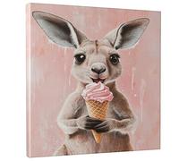 Decorazione artistica da parete su tela, motivo: coniglietto con cono gelato, illustrazione di animali di pesca, decorazione primaverile per la casa, decorazione estetica per la stanza dei bambini
