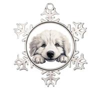 Decorazione astratta a forma di fiocco di neve di cane dei Pirenei, decorazione astratta con fiocco di neve bianca, decorazione per amanti di cani e gatti, pallina di Natale da appendere per amici e