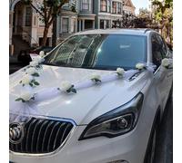 Decorazione Auto Sposi, Decorazione per Auto per Matrimonio, Matrimonio per Auto Decorazioni Fiori, Auto Decorazione Forniture di Nozze, (160cm Länge/Tulle) con 9 Rose di Alta qualità