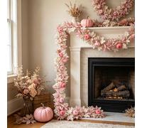 Decorazione autunnale artificiale con zucca rosa, foglie di acero e vite, adatta per Ringraziamento, Ognissanti, Natale, esposizione in finestra all'inizio dell'autunno, ringhiera delle scale, camino,