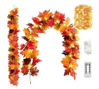 Decorazione autunnale con foglie d'acero con catena luminosa, 2 pezzi, 175 cm, ghirlanda autunnale con 5 m, 50 LED, ghirlanda decorativa autunnale, foglie d'acero con telecomando, impermeabile