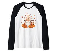 Decorazione Autunnale con Gufo e zucche Maglia con Maniche Raglan