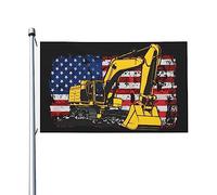 Decorazione Bandiera Da Cortile 90X150Cm Excavator With Usa Flag Bandieras Pirati Colore Vivido Bandiera Personalizzata Per Giardino, Camion, La Fattoria All'Aperto