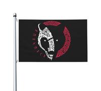 Decorazione Bandieras Da Giardino 90X150Cm Old Norse Mythology Viking Rune Odin Wolf Bandieras Pirati Poliestere Bandierine Per La Fattoria All'Aperto, Camion, Barca