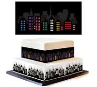 Decorazione Bordo Torta Comestibile Grattacielo Città Topper Cupcake 1 Striscia Casuale