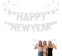 decorazione Capodanno 2026 fiori argentati 1 pezzo striscione "Buon Anno" con glitter argento per festa decorazioni parete scenografia foto elegante argento