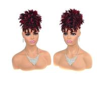 Decorazione Chignon Afro Puff con Frangia, Corti Ricci Crespi, Coda di Cavallo Sintetica Coulisse, Extension for Capelli Estensione(Natural Black to Burg)