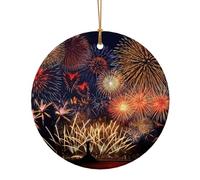 Decorazione circolare in ceramica natalizia con stampa di fuochi d'artificio, regalo per la famiglia e gli amici