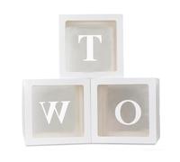 Decorazione Compleanno 2 Anni Bambina Bambino, 3 Scatole Trasparenti, Lettere "TWO", Scatole Secondo Compleanno per Feste, 2° Compleanno, Anniversario