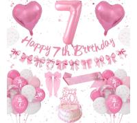 Decorazione Compleanno 7 Anni Ragazza, Decorazione 7 Anni Compleanno Ragazza, Rosa Decorazioni Compleanno Festa Nodo, Rosa Bianco Palloncino, Fiocco Tema Banner, Palloncino 7, Stampati Lattice