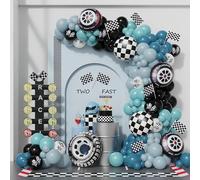 Decorazione Compleanno Auto da Corsa Kit Arco di Ghirlanda di Palloncini 166 Pezzi Blu Polvere Nero in Lattice Ruota a Quadri Palloncini in Alluminio Per Festa Presnatale Auto da Corsa
