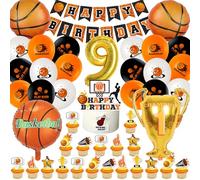 Decorazione Compleanno Basket 9 anni - Kit 52 pezzi per ragazzi e ragazze con palloncini e striscione