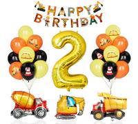 Decorazione Compleanno Escavatore 2 Anno, Ragazzo Bambini Palloncino Veicolo Cemento Camion Palloncini Oro Numero 2 Nero Giallo Arancione Palloncino Foil Buon Compleanno Banner Accessori Feste