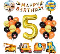 Decorazione Compleanno Escavatori 5 Anni, 29Pcs Forniture Per Feste Costruzione Con Banner, Palloncino Numero 5 Con Gru Scavatrice Carrelli Elevatori Palloncini Per Ragazzi Compleanno Costruzione