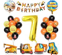 Decorazione Compleanno Escavatori 7 Anni, 29Pcs Forniture Per Feste Costruzione Con Banner, Palloncino Numero 7 Con Gru Scavatrice Carrelli Elevatori Palloncini Per Ragazzi Compleanno Costruzione