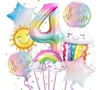 Decorazione Compleanno Ragazza 4 Anni - 8 Pezzi con Palloncini Nuvola e Arcobaleno