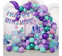 Decorazione compleanno sirena per ragazze. 143 pezzi decorazione compleanno bambina con palloncini a sirena. Decorazione Sfondo del Mare Sirenette Conchiglie Partito Principesse. Palloncini Viola