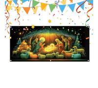Decorazione Copriporta Natale | Fluorescente Scena Di Gesù Sfondo Per Porta D'Ingresso | Decorazione Portico Natalizio con Insegna e Stendardo | Casa Festa Inverno Fattoria Portico Anno Nuovo