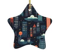 Decorazione da appendere a forma di stella in ceramica per albero di Natale HJFCZH New York Night, facile da appendere su alberi, porte e finestre