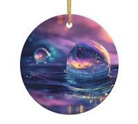 Decorazione da appendere al caminetto dell'albero di Natale, gocce d'acqua colorate che stampano ciondolo rotondo in ceramica, squisito ornamento per feste di festa.