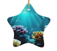 Decorazione da appendere alla moda in ceramica con stampa di paesaggi subacquei, per albero di Natale, casa, auto, negozio