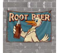 Decorazione da appendere alla porta di un'anatra in un cappotto da laboratorio, contiene una bottiglia di birra alla radice. Arazzo da giardino, decorazione per patio (100 x 150 cm)
