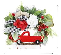 Decorazione da appendere alla porta d'ingresso con camion rosso con fiori artificiali e fiocco per vacanze in stile fattoria
