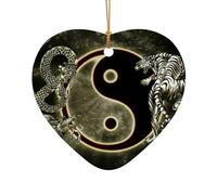 Decorazione da appendere all'albero di Natale con stampa di drago e tigre, Yin Yang, ciondolo in ceramica a forma di stella e cuore, per albero di Natale