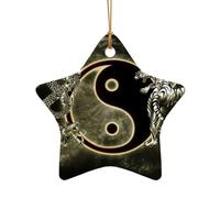 Decorazione da appendere all'albero di Natale con stampa di drago e tigre, Yin Yang, ciondolo in ceramica a forma di stella e cuore, per albero di Natale