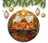 Decorazione da appendere all'albero di Natale, fantasmi in vetro colorato, per Halloween, picnic, albero di Natale, 2 pezzi, 7,2 cm, rotondo, double-face