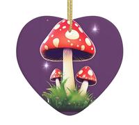 Decorazione da appendere all'albero di Natale in ceramica a forma di cuore con stampa a forma di fungo rosso magico