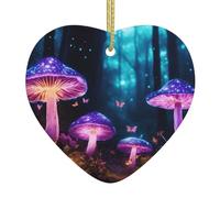 Decorazione da appendere all'albero di Natale in ceramica a forma di cuore con stampa a fungo magico