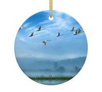 Decorazione da appendere all'albero di Natale in ceramica con stampa di uccelli che volano via sopra il cielo, decorazioni natalizie per vialetti, giardini e patio