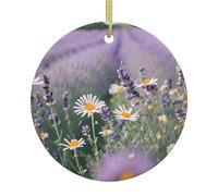 Decorazione da appendere all'albero di Natale in ceramica con stampa lavanda e margherite, decorazione per le vacanze, festa di Natale, decorazione per la casa, ricordo