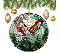 Decorazione da appendere all'albero di Natale, in vetro colorato, con aquila in volo e foresta, 2 pezzi, 7,2 cm, rotonda, double-face