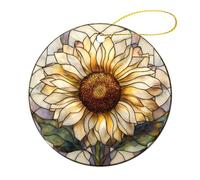 Decorazione da appendere all'albero di Natale in vetro teso, a forma di girasole, 2 pezzi, 7,2 cm, rotonda su entrambi i lati