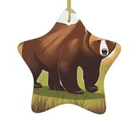 Decorazione da appendere in ceramica a forma di stella orso marrone che cammina stampa per la decorazione dell'albero di festival, design alla moda adatto