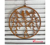 Decorazione da appendere in metallo ruggine d.25 uccellini su ramo shabby.