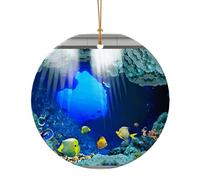 Decorazione da appendere per albero di Natale circolare con stampa di pesci del mondo sottomarino in ceramica per la casa