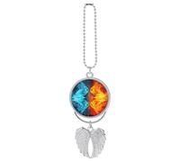 Decorazione da appendere per auto Fire Vs Ice, in lega di zinco argentata, accessori da appendere allo specchio dell'auto, ciondolo decorativo per interni auto, ciondoli divertenti per auto, accessori