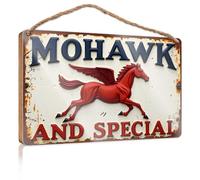 Decorazione da appendere per il bagno, stile vintage, mohawk e cavallo speciale, con pegaso alato in legno, decorazione per la sala giochi (23 x 35 cm)