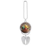 Decorazione da appendere per specchietto retrovisore con ali di angelo custode e uova di Pasqua, in argento, per specchietto retrovisore dell'auto, accessorio decorativo da appendere, regalo per donne