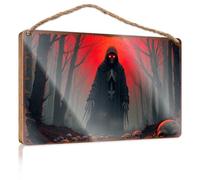 Decorazione da bagno in legno Darkness Reigns: The Grim Reaper'S Haunting Forest Cartello boscoso da giardino Regali per adolescenti (23 x 35 cm)