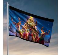 Decorazione da bar per cortile con cinque renne in piedi davanti a un albero di Natale. Bandiera divertente decorazione per la stanza della palestra (120 x 180 cm)