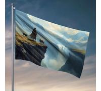 Decorazione da bar per cortile con un pastore in piedi su una scogliera con vista su una vasta bandiera, divertente decorazione per la stanza o la palestra (152 x 244 cm)