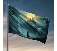 Decorazione da bar per cortile con una donna in piedi davanti a un castello sotto una luna piena. Bandiera divertente decorazione per la stanza o palestra (60 x 90 cm)