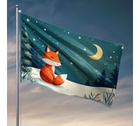 Decorazione da bar per cortile con una volpe carina seduta in una foresta innevata sotto un cielo notturno stellato. Bandiera divertente decorazione per la stanza o la palestra (152 x 244 cm)